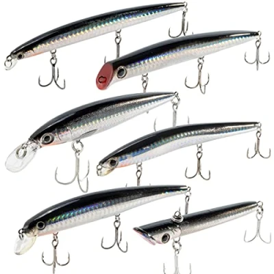 Image of Dr.Fish 6 PCS Sea Fishing Lures Set Plug Minnow Pencil Jerkbait Popper Topwater for Bass Perch Trout Mackerel Pike Holographic Laser