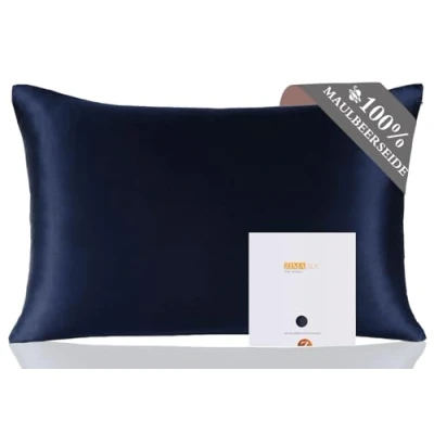 Image of ZIMASILK 100% Mulberry Silk Pillowcase for Hair and Skin,Both Sides 19 Momme Silk, 1pc (40x60cm,Navy Blue)