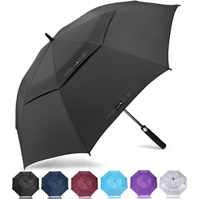 Image of ZOMAKE Large Golf Umbrella Windproof Strong 62 Inch Big Golfing Umbrellas Double Canopy Vented For Men Extra Oversize Umberella&#039;s With Strap(Black)