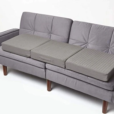 Image of HOMESCAPES Grey Quilted 3 Seater Booster Cushion with Removable Cover 150 cm Long 10cm Deep Firm Orthopaedic Foam Three Large Sofa Seat Pad Soft 100% Cotton Washable