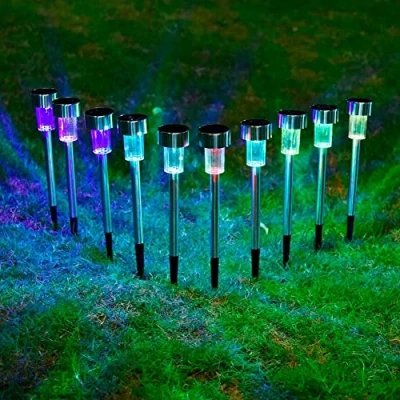 Image of Garden Mile 10 x Solar Powered Colour Changing LED Stake Lights Path Border Driveway Outdoor Power Light Up Stakes for Lighting Lamp Post
