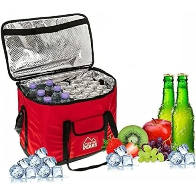 Image of Almineez Collapsible Extra Large 30L 60 Can Insulated Hot/Cold Cooler Bag Food Beverages Drink Cool Box Picnic Camping Hiking Ice Freezer with Carry Handle (Red)