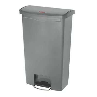 Image of Rubbermaid Commercial Products Slim Jim Step on Resin Front Waste Receptacle Bin 68 Litre Grey 1883604