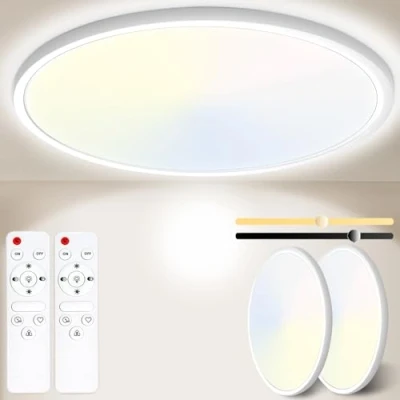 Image of Yexati Bathroom Light 24W 3200LM 30cm Dimmable with Remote Control 6500K 3000K, IP54 LED Ultra Thin Flush Ceiling Round for Kitchen Toilet Porch Bedroom Utility Room White 2 Pack