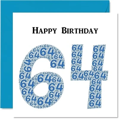 Image of Fun 64th Birthday Cards for Men Shapecloud Happy Card Dad Mum Grandad Nanny Grandma Gran Uncle Auntie Cousin, 145mm x Greeting Cards,