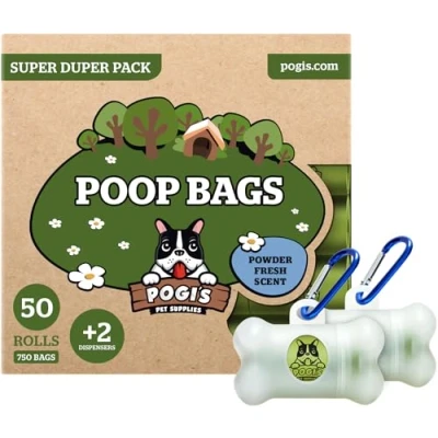 Image of Pogi&#039;s Biodegradable Dog Poo Bags 50 Rolls (750 Bags) +2 Bag Holders Ultra Thick, Leak Proof, Scented for Dogs