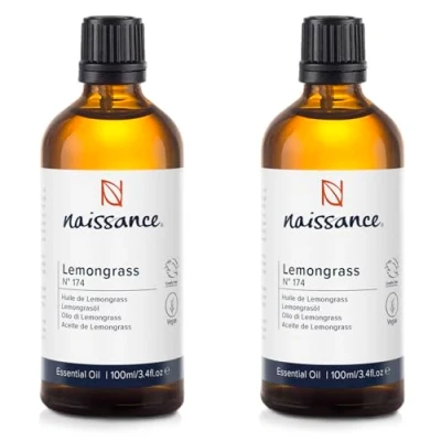 Image of Naissance Lemongrass (Flexuosus) Essential Oil (No.174) 200ml (2 x 100ml) Pure, Natural, Steam Distilled, Cruelty Free, Vegan &amp; Undiluted to Use in Aromatherapy Diffusers