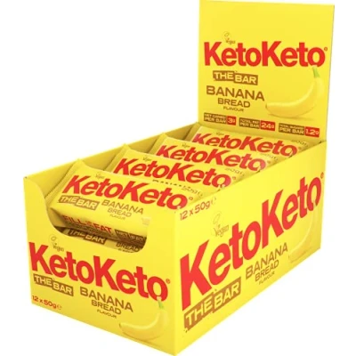 Image of Keto Bars 12 x 50g Snacks For Weight Loss Diet, Sugar Free Snack, Meal Replacement Bar Healthy Snacks, Food, Low Carb Calorie, Vegan Breakfast (Banana Bread)