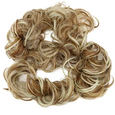 Image of CAISHA XXL Hairpiece Scrunchy Updo Bridal Hairstyle Voluminous Curly Messy Bun Light Brown Blonde Mix HW34