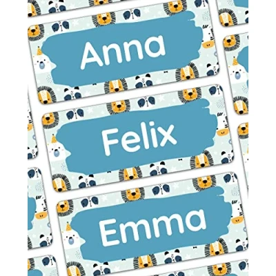 Image of melu kids® Name Labels for Clothes &amp; Items (50 Pieces) Personalised and Washable Kids Stickers, Stick on Tags (Animals)