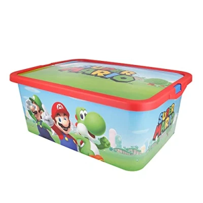 Image of Stor Super Mario Storage Box Container with Click Lock Lid, For Kids, Bedroom, Playroom, Toys, BPA Free (13 Litre)