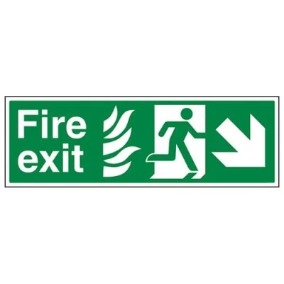 Image of V Safety NHS Fire Exit Arrow Down Right Sign 600mm x 200mm Self Adhesive Vinyl