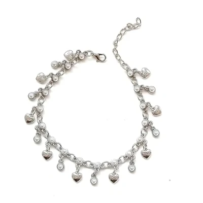 Image of Dishowme Pearl Heart Anklet Bracelet Turquoise Beads Foot Chain Summer Beach Faux Barefoot Sandal Jewelry for Women Girls (Silver A)