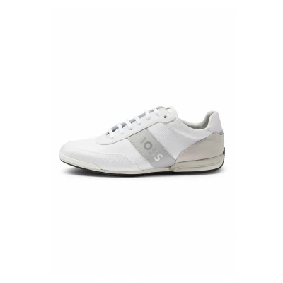 Image of BOSS Mens Saturn Lowp Leather Trim Trainers with Logo Details Size 12