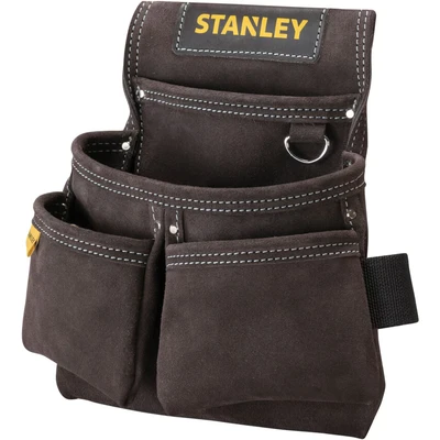 Image of STANLEY Leather Tool Belt Pouch, Double Pocket Organiser for Tools and Small Parts, STST1 80116