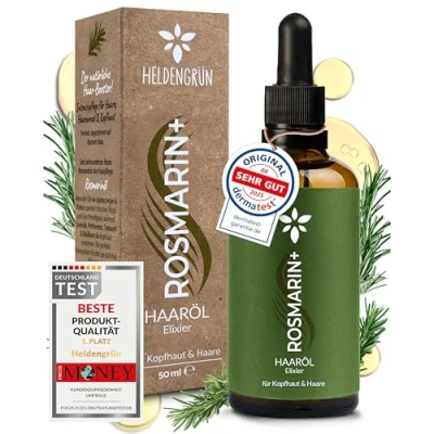 Image of Heldengrün® Organic Rosemary Hair Oil [High Dose] Stimulates Growth for Loss with Real Jojoba and Oil,