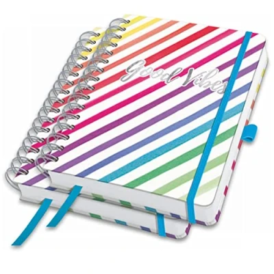 Image of SIGEL JN650 Spiral notebook premium, A5, blank, hardover, rainbow pattern, White, 2 Pieces Jolie