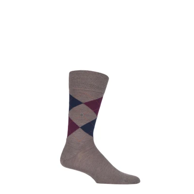 Image of 1 Pair Brown Edinburgh Virgin Wool Argyle Socks Men&#039;s 6.5 11 Mens Burlington
