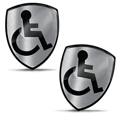 Image of Biomar Labs® 2 x 3D Silicone Badge Stickers Decals Disabled Silver Handicapped Driver Sign Symbol Mobility Wheelchair Parking Car Motorcycle Home Window Truck Door KS 135