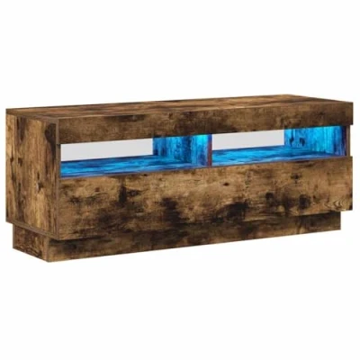 Image of vidaXL TV Cabinet with LED Lights Engineered Wood Media Stand Storage and RGB for Modern Home Decor Smoked Oak