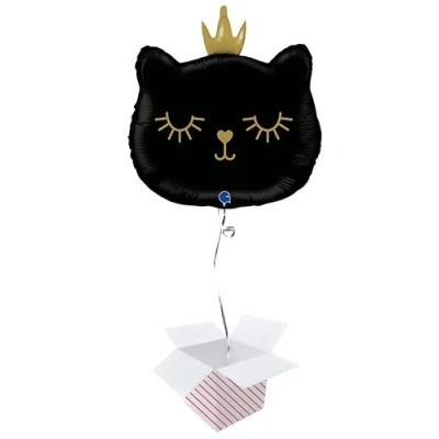 Image of Black Cat Princess Foil Helium Shaped Balloon Inflated in a Box