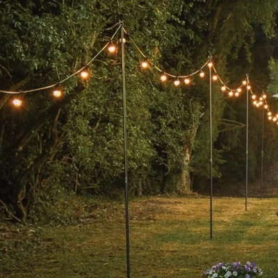 Image of Festive Lights 4 Pack 1.5m or 2.4m Festoon Poles for Hanging Decorative Lights, Lanterns, String, Christmas Lighting Sturdy Metal Steel Garden Wedding Celebration, Straight Pole