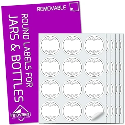 Image of Labels for Jars and Bottles 60 White Waterproof Labels, 38mm Round Premium Quality Removable Blank Spice Jar Bottle Organisation Stickers &amp; More by Innoveem