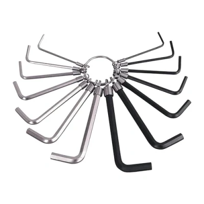 Image of G4GADGET 14 Piece New Imperial Wrench Set Allen Alan Hex Hexagon Key with Ring