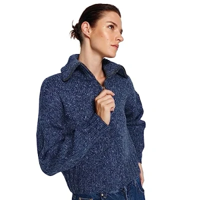 Image of Trendyol FeMan Oversize Basic Standing Collar Knitwear Sweater,Blue,L