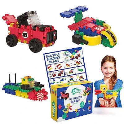 Image of Clics construction toys for children from 3 years, creative educational in a 69 piece set, building blocks girls and boys, Montessori STEM toys, durable made recycled material