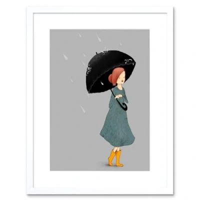 Image of Wee Blue Coo Girl In Rain Illustration Art Print Framed Poster Wall Decor 9x7 inch