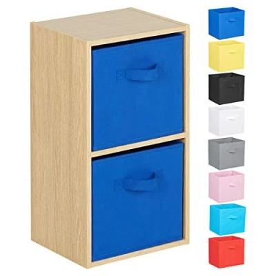 Image of Hartleys 2 Tier Oak Cube Unit Blue Storage Boxes