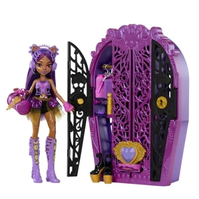 Image of Monster High Skulltimate Secrets Doll and Accessories Set, Mysteries Clawdeen Wolf with Dress Up Closet 19+ Surprises including Clothes, HXH85