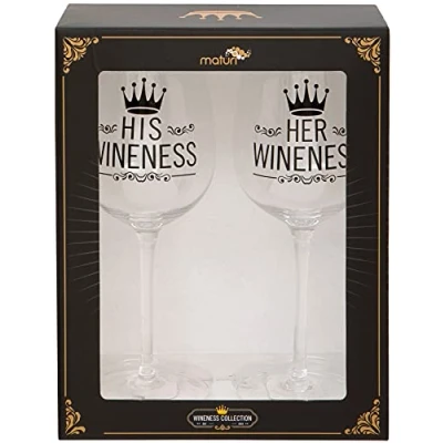 Image of Maturi Set of Two His and Her Wineness Wine Glasses