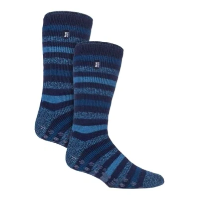 Image of HEAT HOLDERS 2 Pack Mens Slipper Socks with Grippers Winter Anti slip Cosy Fleece Warm (6 11, Navy/Denim)