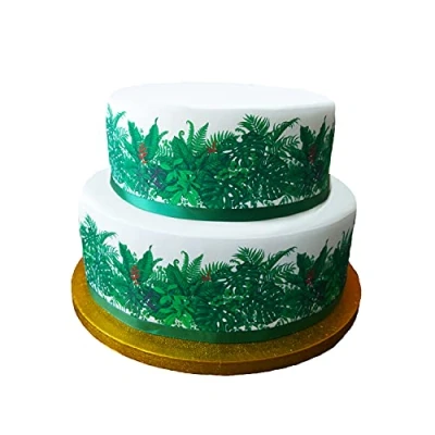 Image of Top That Edible Decor Sheet Tropical Green Leaf Leaves themed Border Ribbon Perfect for Larger cakes Easy to Use