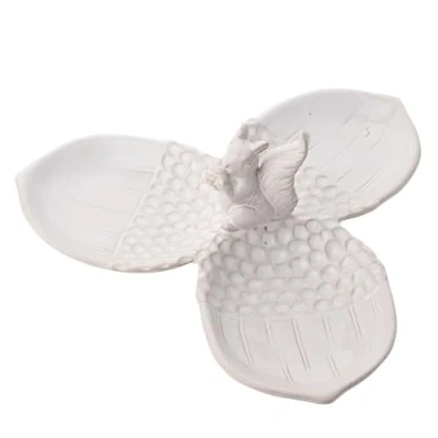 Image of Widdop And Co. Country Living White Glazed Ceramic Squirrel &amp; Acorn Three (3) Tray Serving Platter Plate. Home Decor Gifting for Hosting, Dinner Parties Animal Nature Lovers 23cm x 23cm.