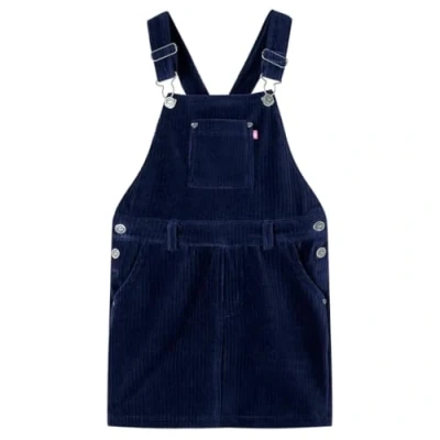Image of vidaXL Kids&#039; Overall Dress in Navy Corduroy Adjustable Straps, Patch Pockets, 58% Cotton, Comfortable Daily Wear Size 128 (7 8 years, Machine Washable