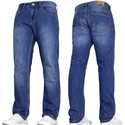 Image of SMITH &amp; JONES New Mens Stretch Straight Leg Classic Regular Fit Basic Denim Jeans by JEANBASE Stone Wash 36W X 32L