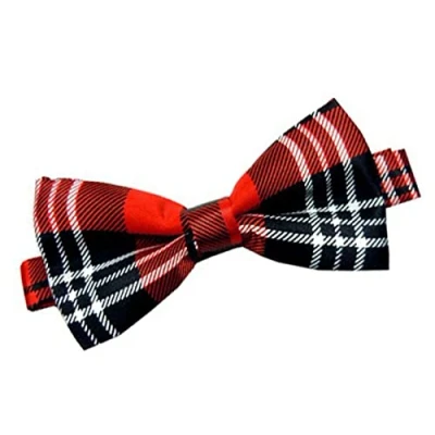 Image of labreeze Scottish Red Tartan Checkered Bow Tie Burns Night Dickie Striped Fancy Dress