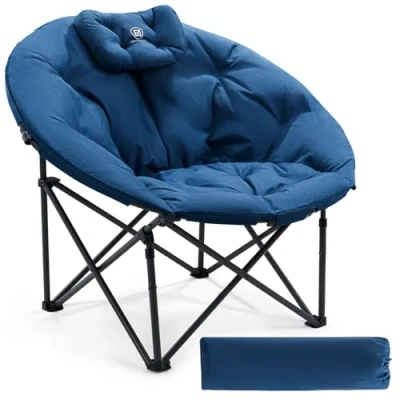 Image of EVER ADVANCED XL Moon Chair for Adults 6cm Padded Garden Saucer Chair, Heavy Duty Camping Foldable Folding with High Back, Super Wide Round Seats, supports 120KG Blue