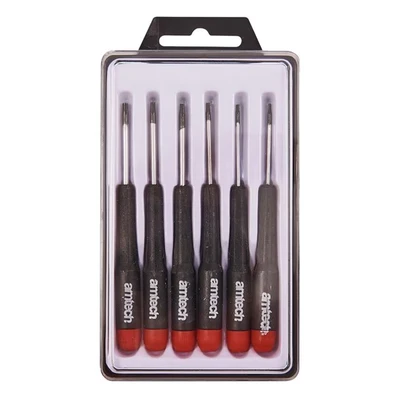 Image of Amtech L0530 6pc Precision Torx Screwdriver Set, T5, T6, T7, T8, T9 &amp; T10 Plastic Handles Screwdrivers with Storage Case
