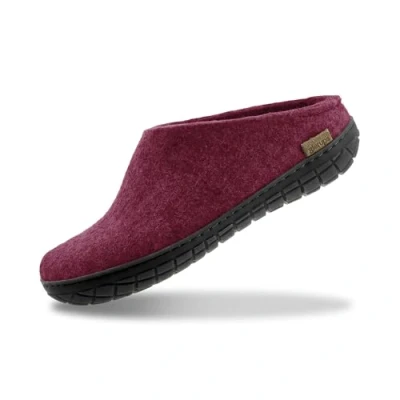 Image of GLERUPS Slip on Slippers Women and Men with Rubber Sole (Cranberry) Unisex Wool Slipper Shoes Comfy Outdoor Indoor Cosy Gents Ladies