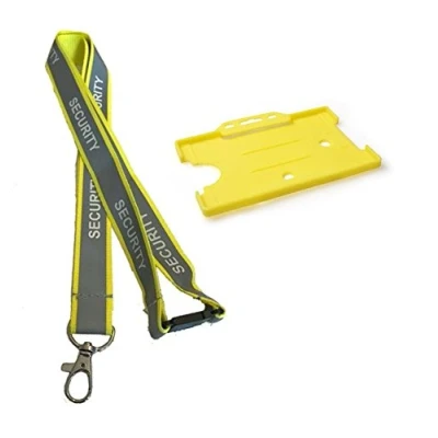 Image of 20mm Lanyard with Safety Break Away and Matching Single Card Holder (Reflective Security Yellow)