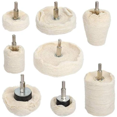 Image of Hyber&amp;Cara Polishing Wheel, 8 Pcs Cotton Buffing Wheel Pad Mop for Metal Aluminum/Steel/Chrome/Alloy Wood Plastic Glass Ceramic, Cone/Column/Dome/Disc Drill Buffer Attachment with 1/4&quot; Shank