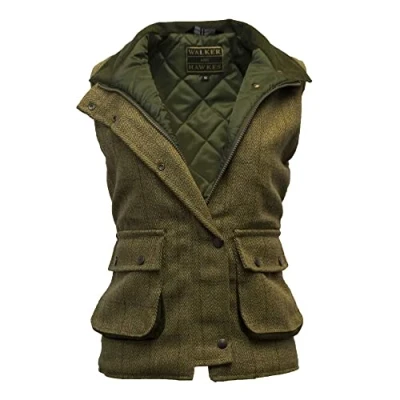 Image of WALKER AND HAWKES Ladies Derby Tweed Bayston Gilet Light Sage 8