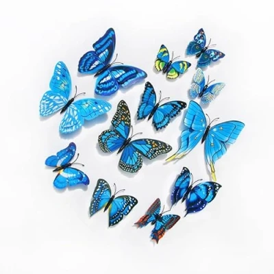 Image of 3D Butterfly Wall Sticker, Double Layer Butterfly, Refrigerator Bedroom Party Wedding Decoration, Room Decoration (Blue, 12)