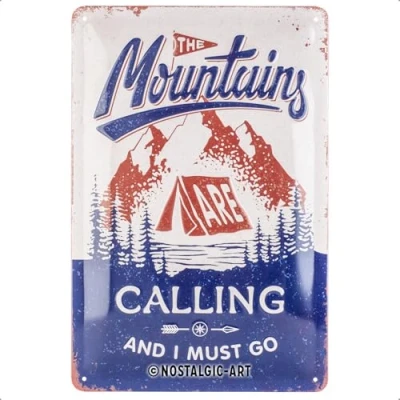 Image of Nostalgic Art Retro Tin Sign The Mountains Are Calling Gift idea for hiking fans, Metal Plaque, 20 x 30 cm