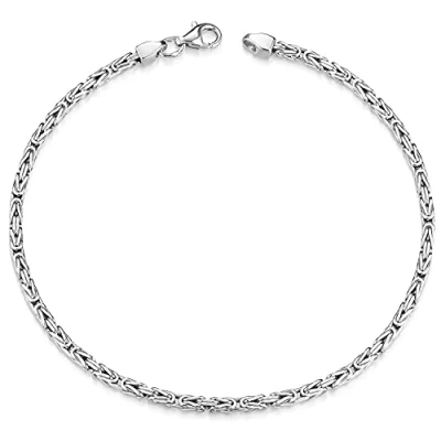Image of MATERIA by Matthias Wagner Men&#039;s Bracelet Chain Byzantine 925 Silver Square Rhodium Plated, 17 centimeters, Sterling