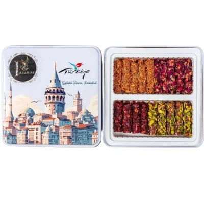 Image of PARAHON Parmak Lokum Turkish Delight Gift Box Stick Mixed 300g Tin Tubs of Vintage Sweets Birthday Present include Pistachio, Pomegranate More Eid Confectionery Christmas